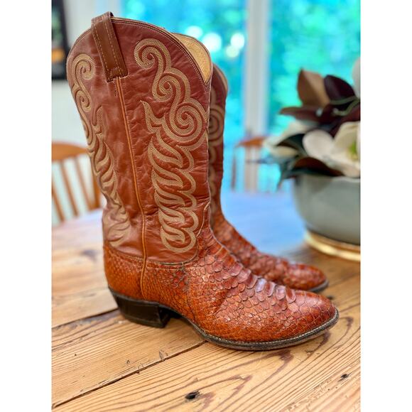 Vtg Tony Lama Exotic Python Black Label 8113 Western Cowboy Boots Men's US 12B - Picture 1 of 15